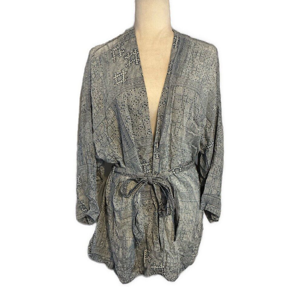 Rails Anthropologie Blue White Wrap Long Sleeve Cardigan Jacket Small
